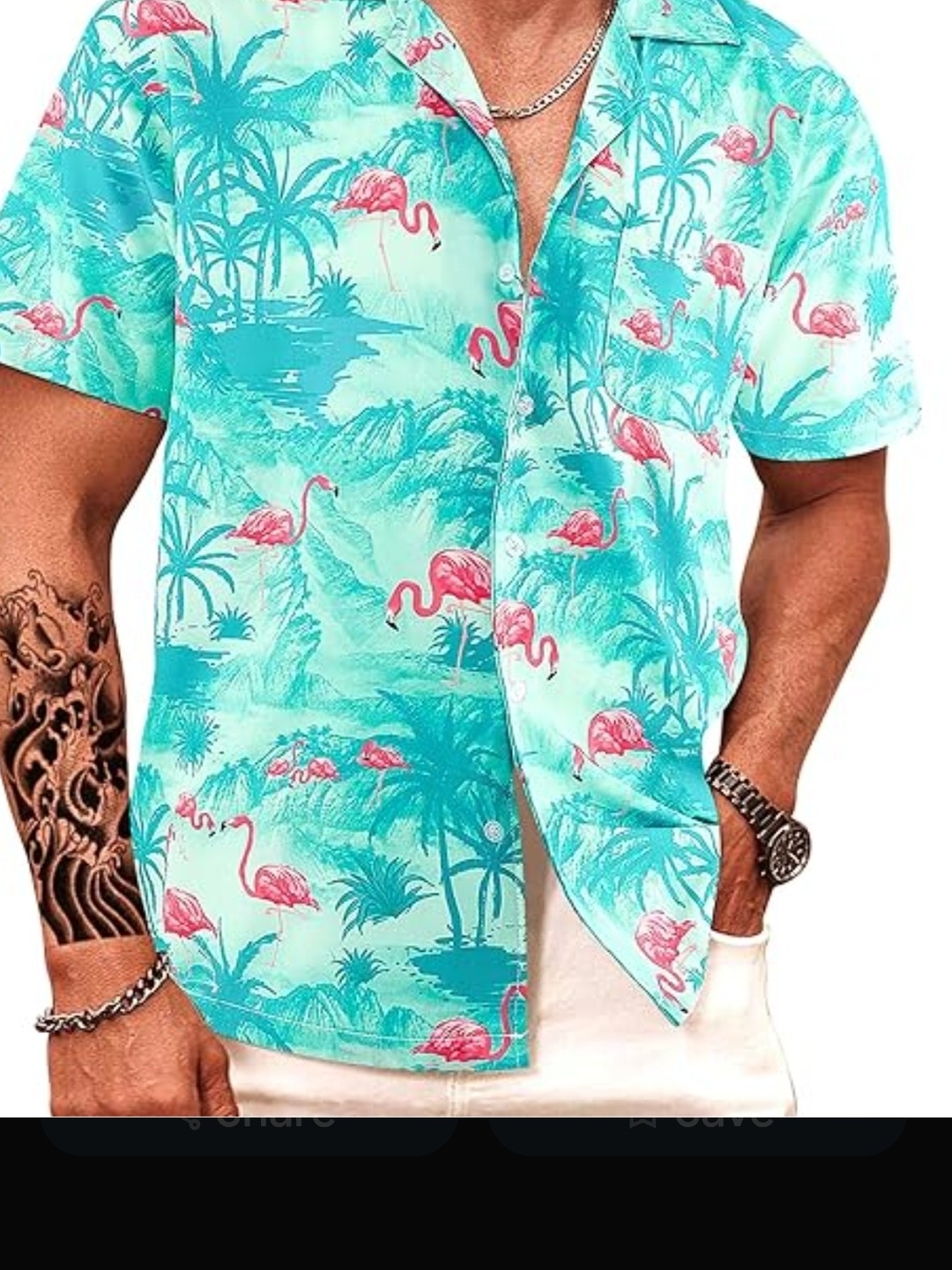 Men's Short-Sleeve Tropical Flamingo Button-Down Shirt - Aqua & Pink